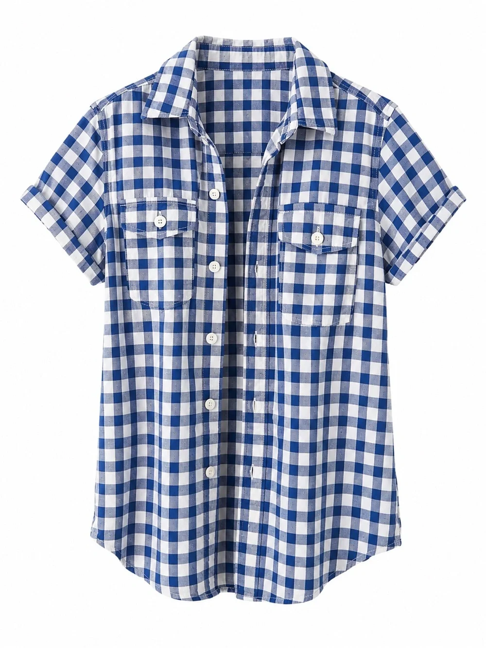 GAP Blue and White Gingham Short Sleeve Button-Front Shirt